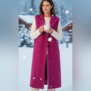 Mohair Hot Pink Women's Long Coat